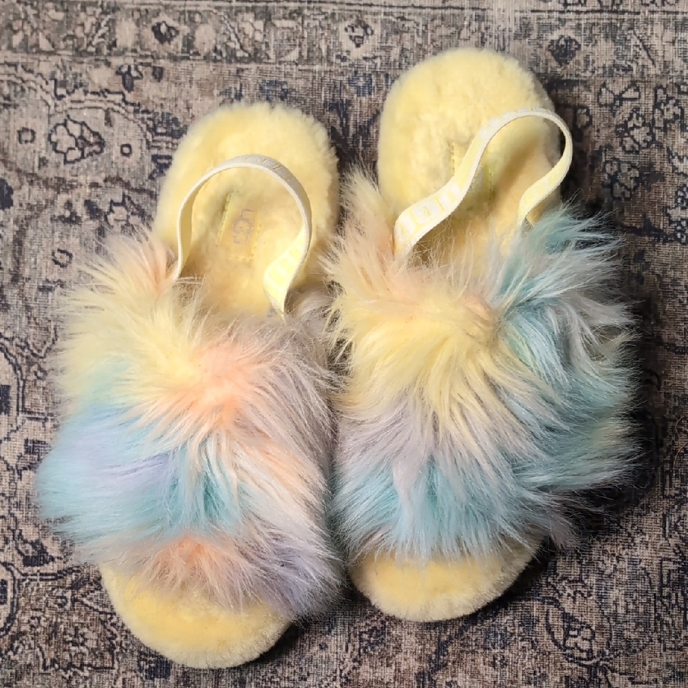 Fluffy Pastel UGG Multicolor Fluffy Slippers Slides